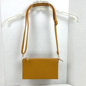 Convertible Mustard Yellow Pebble Leather Purse Wristlet Strap 5 Compartments